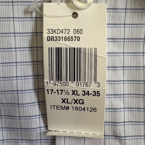 Calvin Klein Dress Shirt, Stretch, White/Blue Plaid, Neck, 17-17 1/2, 34/35, NWT - Picture 4 of 16